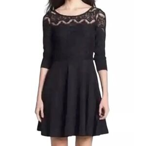 Lilly Pulitzer Fit & Flare Coquette Dress XS Lace 3/4 Sleeve Lined Black LBD